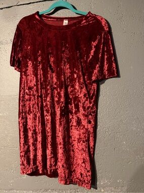 Red Crushed Velvet Short Sleeve Tee